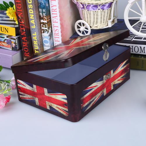 Tinplate Storage Case Metal Lock Box with Key Lock Secret Storage Tin Case Vintage Letter Container Retro Box for Chocolate Candy Tea Coffee Cosmetics